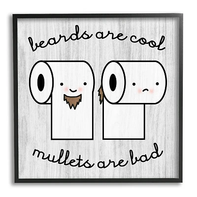 Stupell Industries Beards Vs. Mullets Toilet Paper Bathroom Humor Expression Framed Giclee Art
