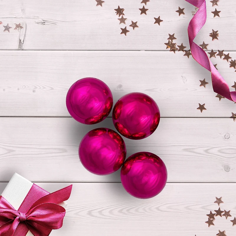 60ct Shiny Pink Magenta Shatterproof Ball Ornaments
