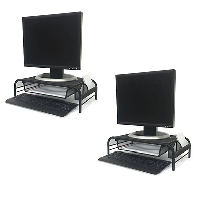 Mind Reader Black Metal Mesh Monitor Riser Stand & Desk Organizer With Drawer Set