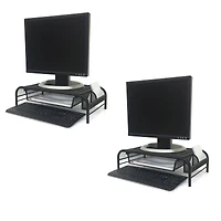 Mind Reader Black Metal Mesh Monitor Riser Stand & Desk Organizer With Drawer Set