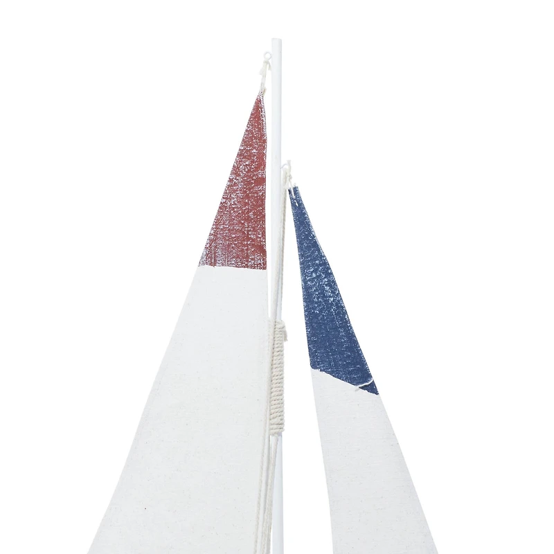 Set of 2 White Wood Coastal Sail Boat Sculpture, 22" x 13"