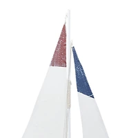 Set of 2 White Wood Coastal Sail Boat Sculpture, 22" x 13"