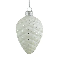 4ct. 3" Matte White & Silver Glass Pinecone Ornaments