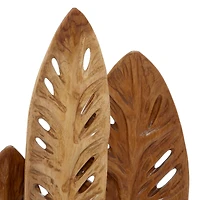 Brown Teak Wood Natural Leaves Sculpture, 23" x 12" x 5"