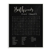 Stupell Industries Bathroom Word Search Activity over Distressed Black Wood Wall Plaque