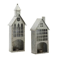 Set of 2 Grey Metal Farmhouse Candle Holder, 13", 18"