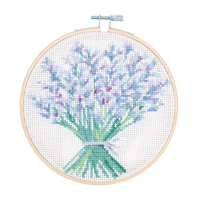 DMC® Lavender Bouquet Intermediate Counted Cross Stitch Kit with Hoop