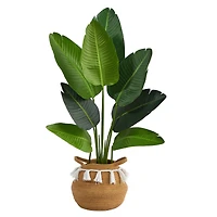 4ft. Travelers Palm Artificial Tree in Boho Chic Handmade Natural Cotton Woven Planter with Tassels