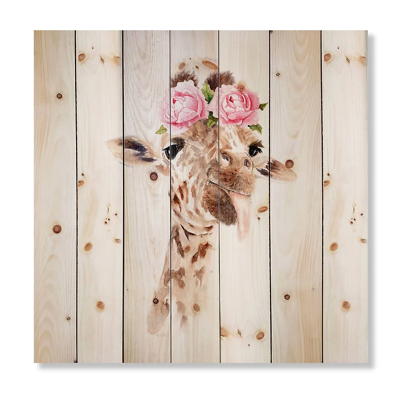 Designart - Portrait of A Giraffe With Flowers I