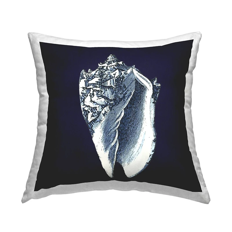 Stupell Industries Distressed Navy and White Conch Shell Throw Pillow 18" x 18"