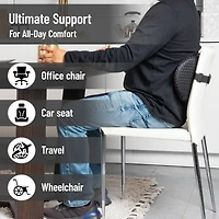 Mind Reader Lumbar Support Pillow with Air-Cloud Technology, Memory Foam Cushion for Back, Waist & Hip Pain Relief, Breathable Cover, Black