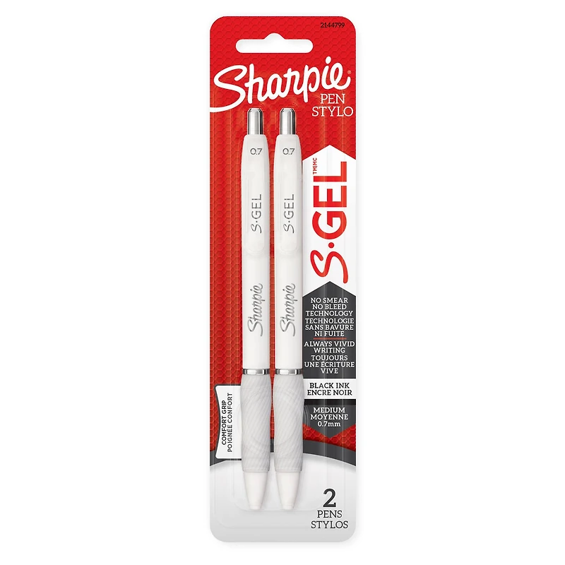 Sharpie® S-Gel™ Medium Black Pens with White Barrel, 2ct.
