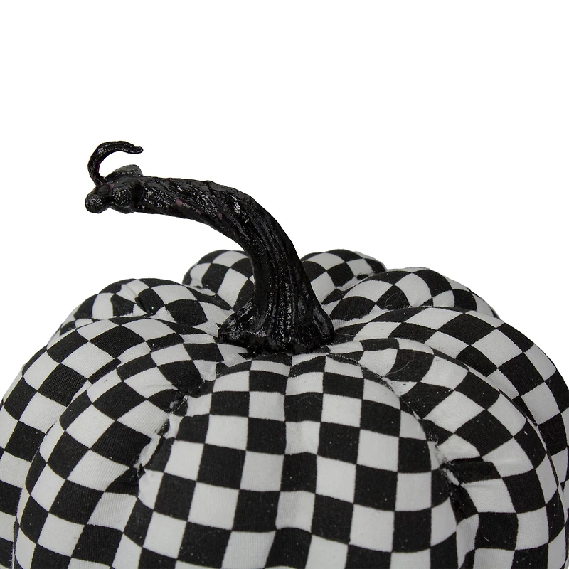 6.5" White & Black Plaid Fall Harvest Tabletop Pumpkin
