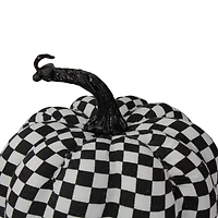 6.5" White & Black Plaid Fall Harvest Tabletop Pumpkin