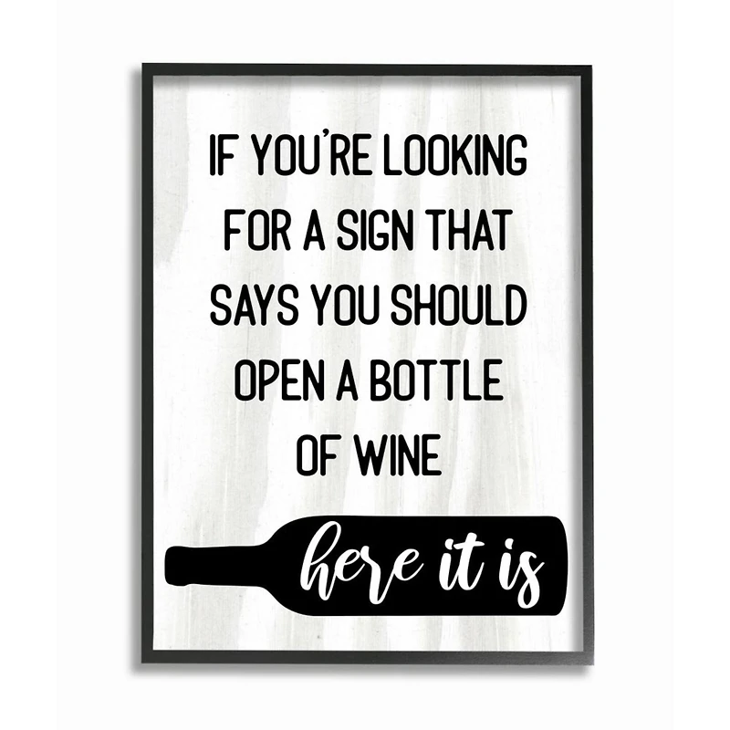 Stupell Industries Open A Bottle of Wine Wall Art in Black Frame