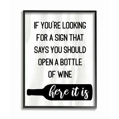Stupell Industries Open A Bottle of Wine Wall Art in Black Frame
