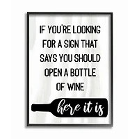 Stupell Industries Open A Bottle of Wine Wall Art in Black Frame