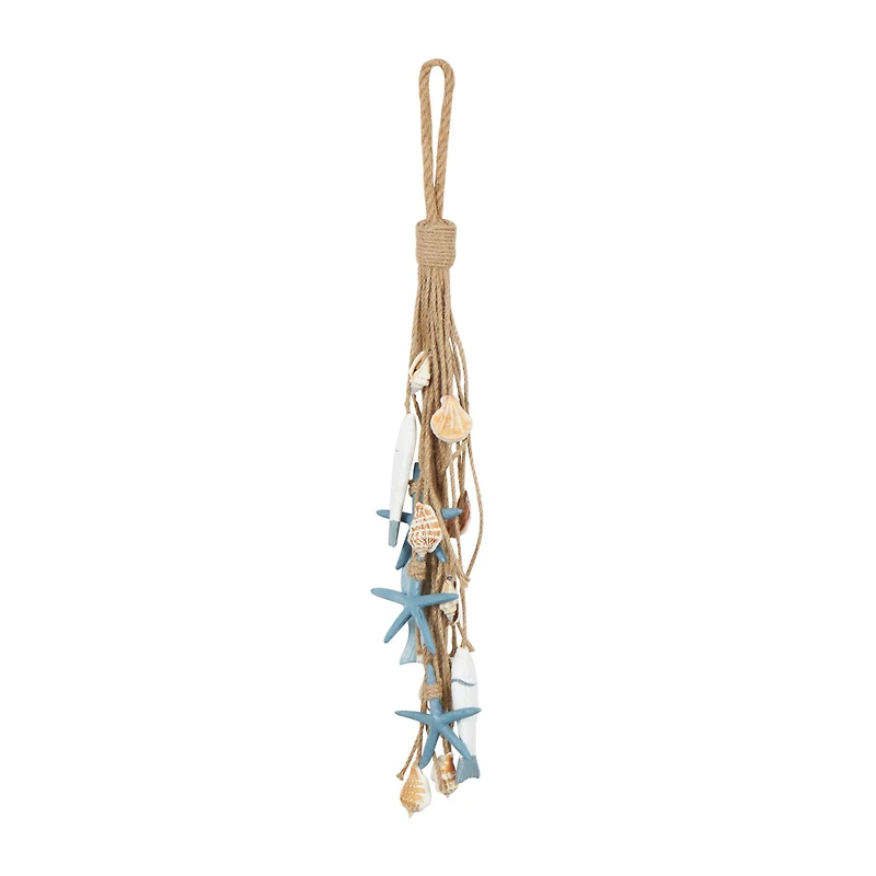Brown Jute Rope Fish Hanging Wall Décor with Blue Starfish and Shell Accents