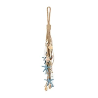 Brown Jute Rope Fish Hanging Wall Décor with Blue Starfish and Shell Accents