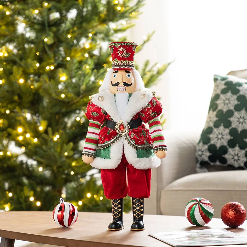 Glitzhome® 20"H Faux Fur Christmas Nutcracker Figurine
