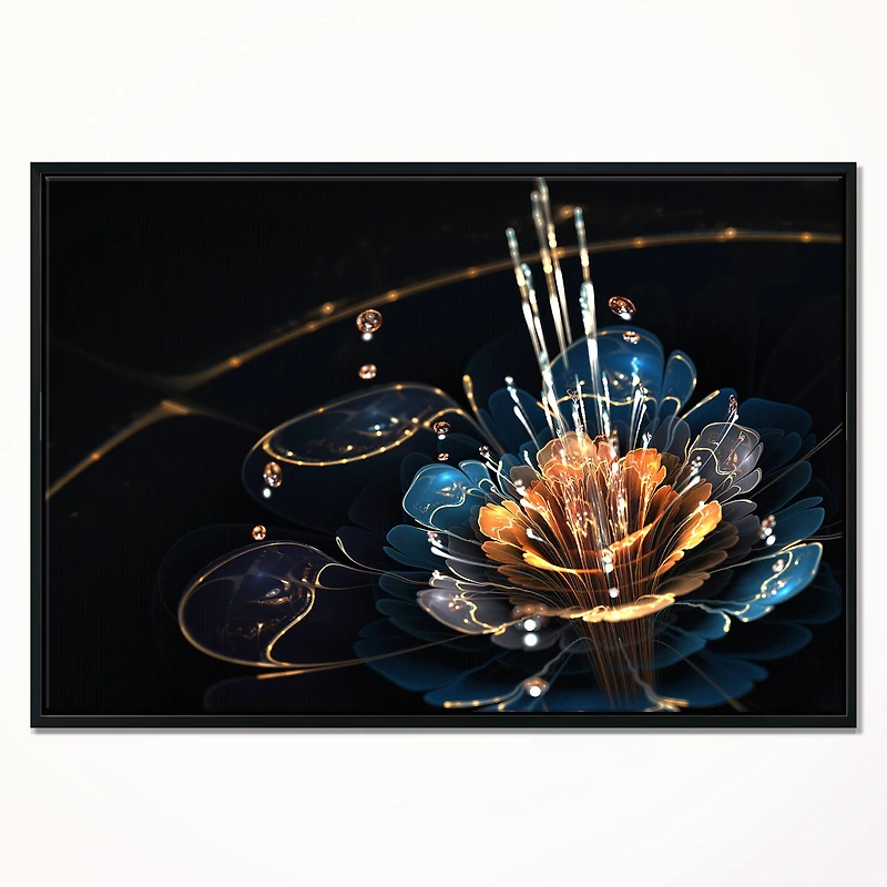 Designart - Orange Blue Flower with Water Drops