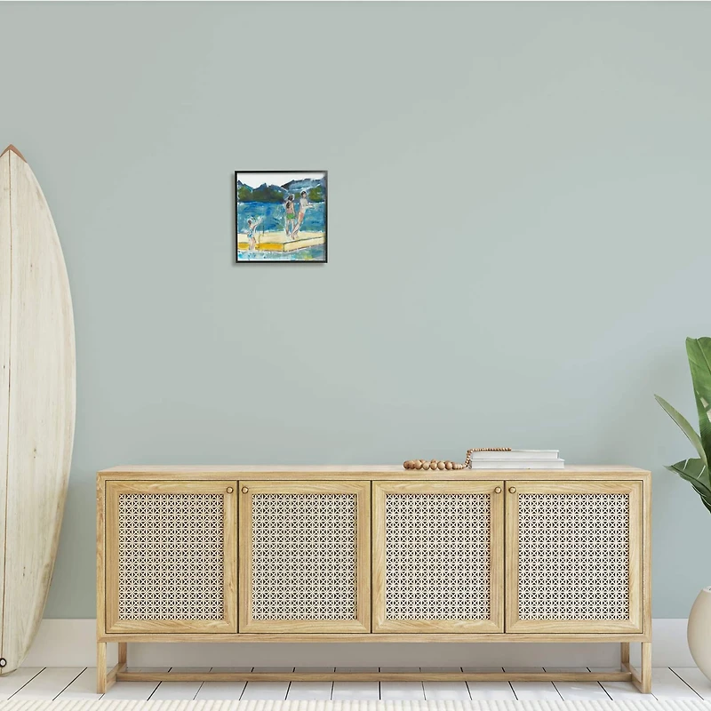 Stupell Industries Kids on Swimming Dock Abstract Contemporary Lake Scene Framed Wall Art