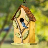 Glitzhome® 9.75" Yellow Distressed Bird & Tree Birdhouse
