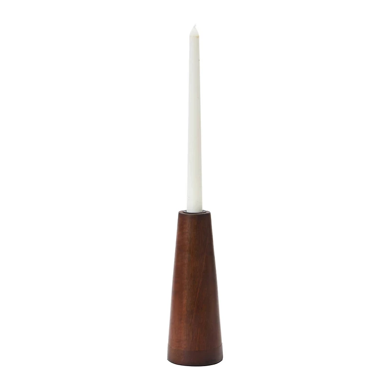 Hello Honey® 8'' Walnut Cone Shaped Mango Wood Taper Candle Holder