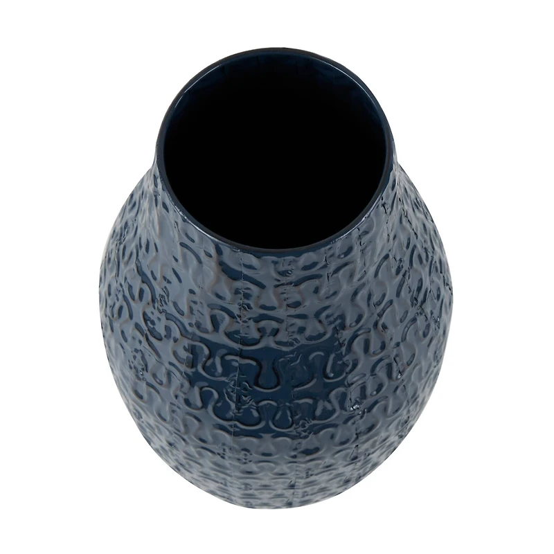 20" Dark Blue Metal Dimensional Textured Vase