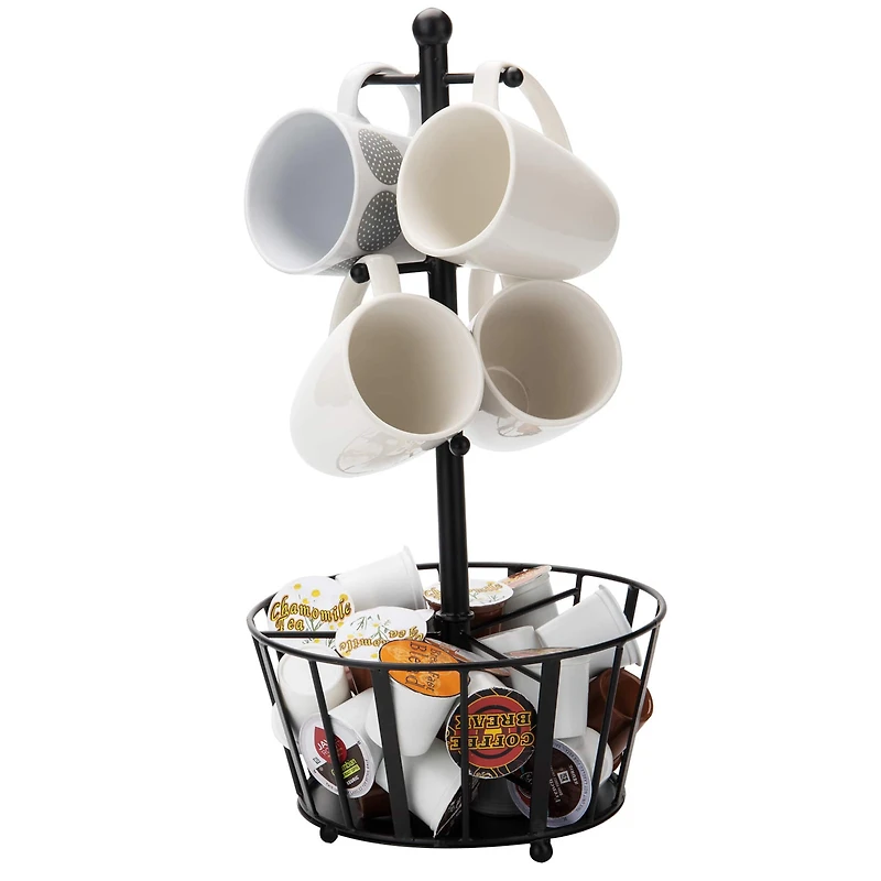 Mind Reader Black Countertop Mug Tree Cup Rack & Single Serve Coffee Pod Storage