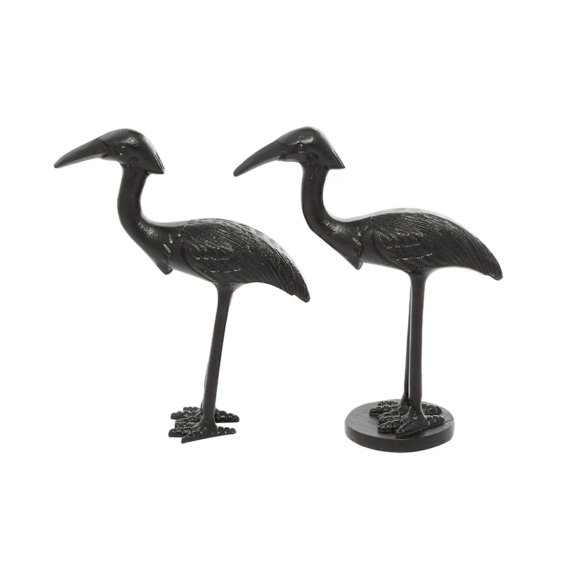 Set of 2 Black Aluminum Traditional Bird Sculpture, 7" x 9"