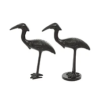 Set of 2 Black Aluminum Traditional Bird Sculpture, 7" x 9"
