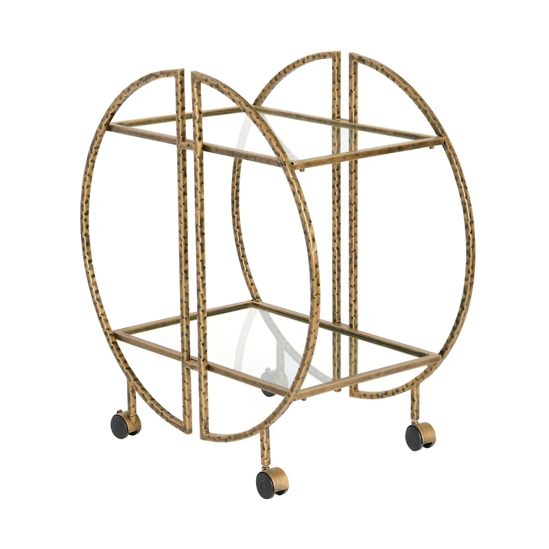Hello Honey® Modern Hammered Brass Round Bar Cart