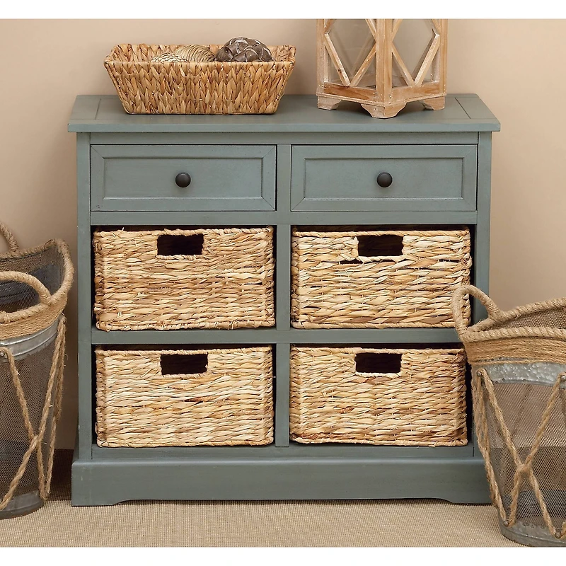 Traditional 4-Basket Turquoise Storage Cabinet