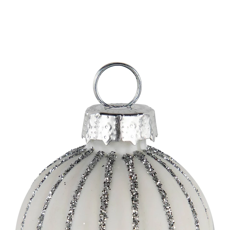 Glitter Striped White Glass Christmas Ornament with Place Card Holders, 6 ct.
