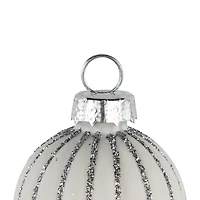 Glitter Striped White Glass Christmas Ornament with Place Card Holders, 6 ct.