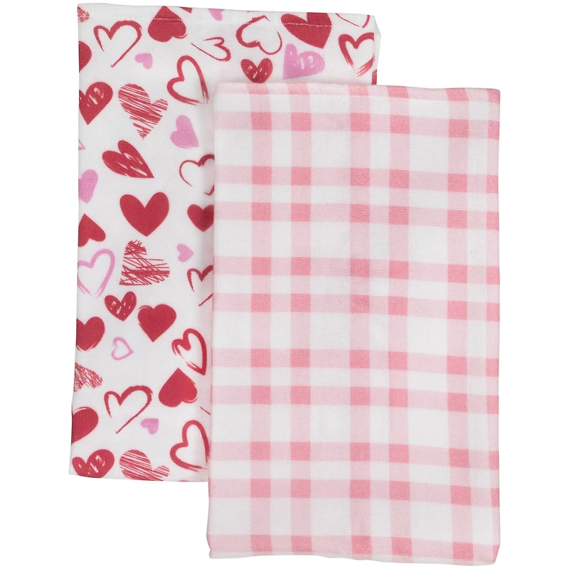 Plaid & Hearts Valentine's Day Kitchen Tea Towels Set