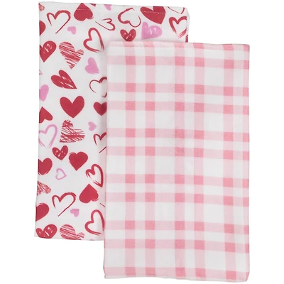 Plaid & Hearts Valentine's Day Kitchen Tea Towels Set