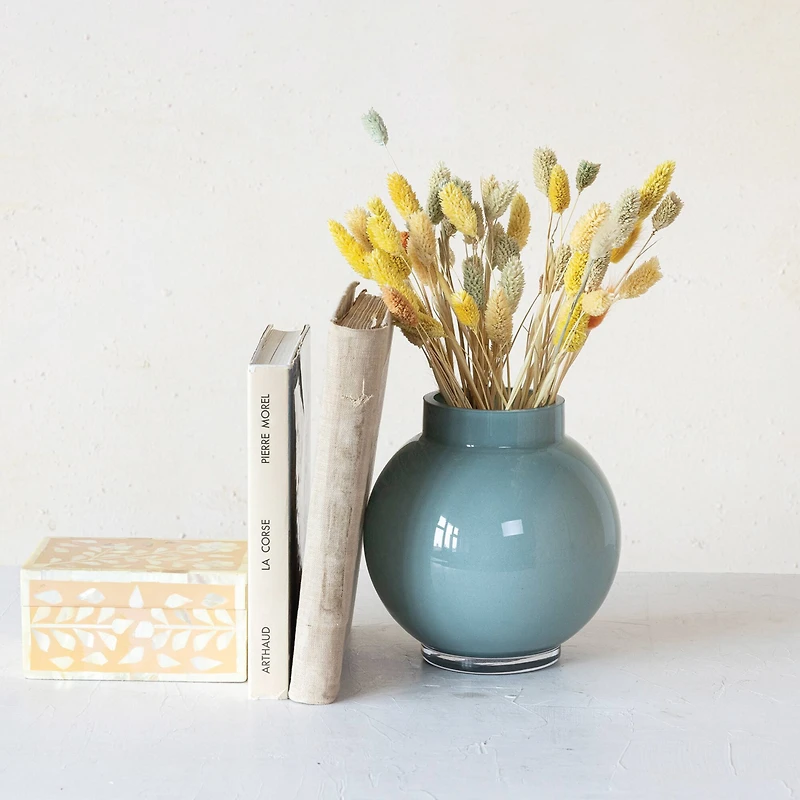 Hello Honey® 7.25" Blue Round Glass Opaque Vase