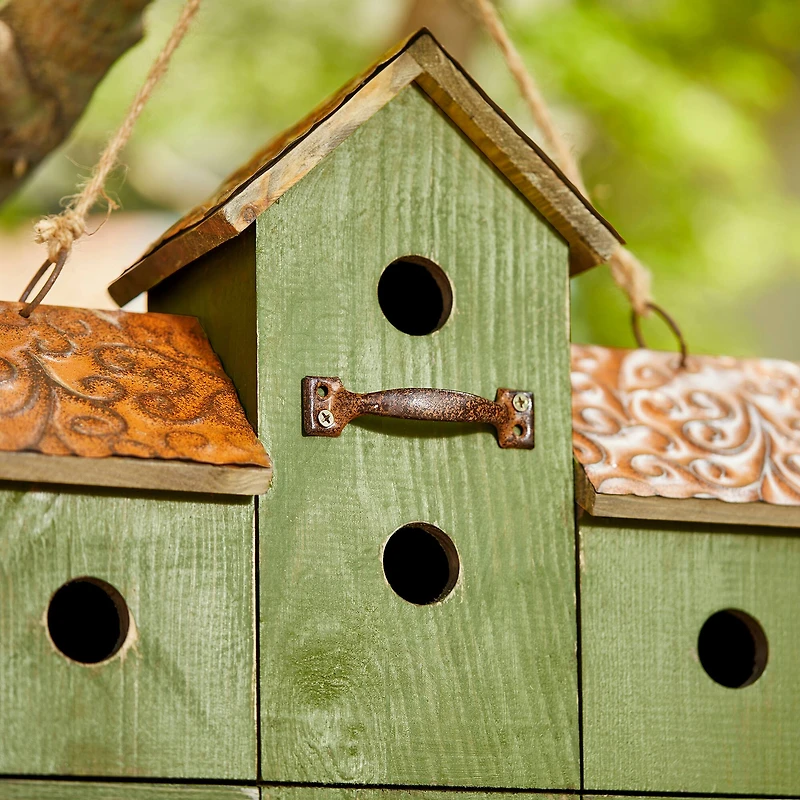 Glitzhome® 16.25" Distressed Wood Villa Birdhouse with Birdfeeder