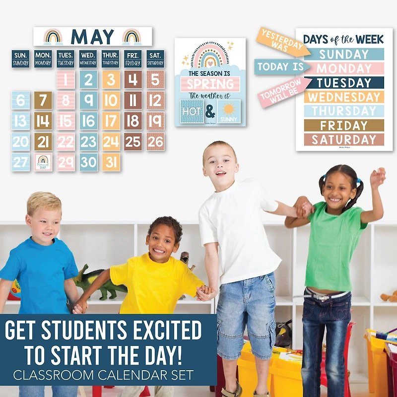 Hadley Designs 11" x 17" Boho Circle Time Bulletin Board Calendar for Classroom Posters Set