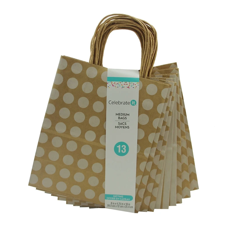 10" Kraft Dots & Chevron Paper Bag Value Pack by Celebrate It™