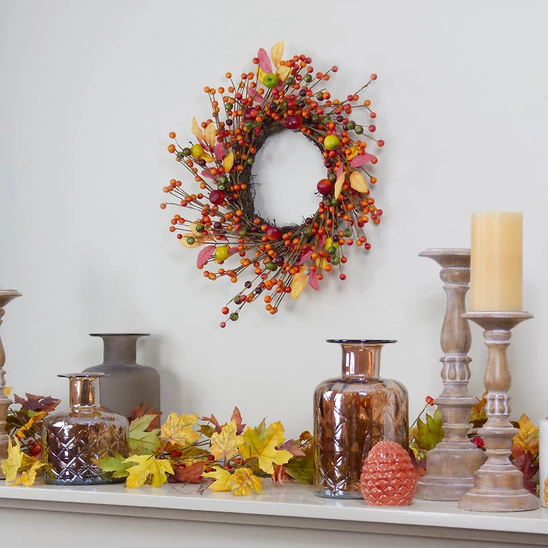 18" Berries & Apples Foliage Twig Thanksgiving Wreath