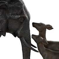 19.75" Black Elephant Walking Sculpture with Dark Brown Deer