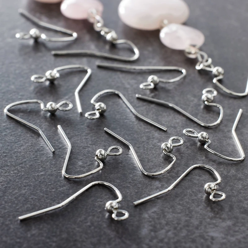 12 Pack: Rhodium Fishhook Earring with Ball by Bead Landing™