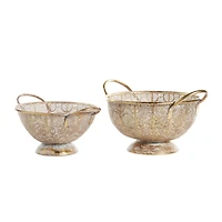 21" & 19" Gold Metal Eclectic Decorative Bowl Set