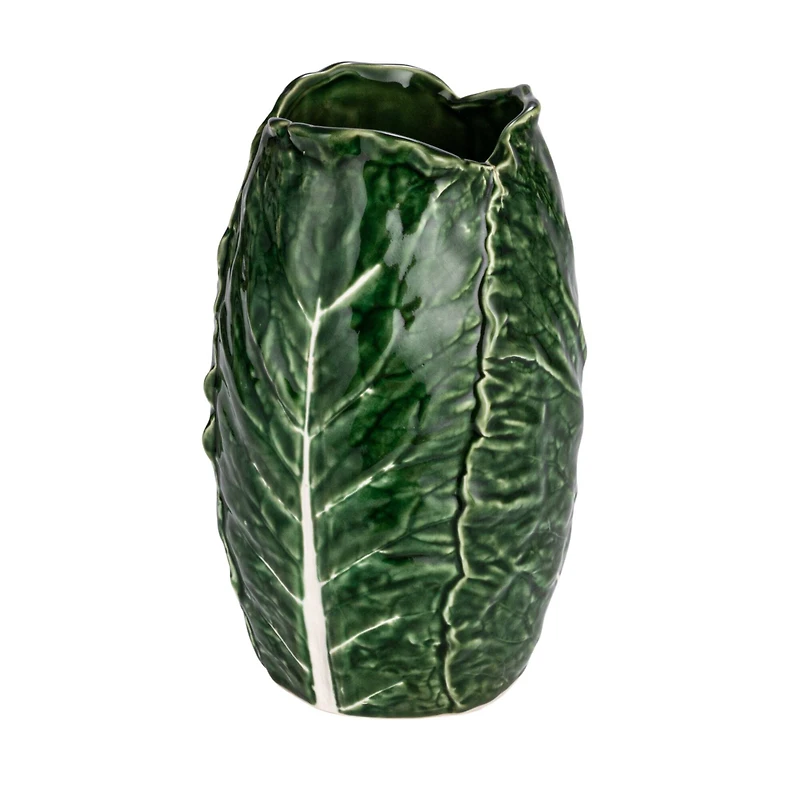 Hello Honey® 8.25" Green Hand Painted Embossed Stoneware Cabbage Vase