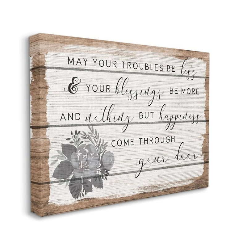 Stupell Industries Charming Troubles Be Less Phrase Country Floral Detail Canvas Wall Art