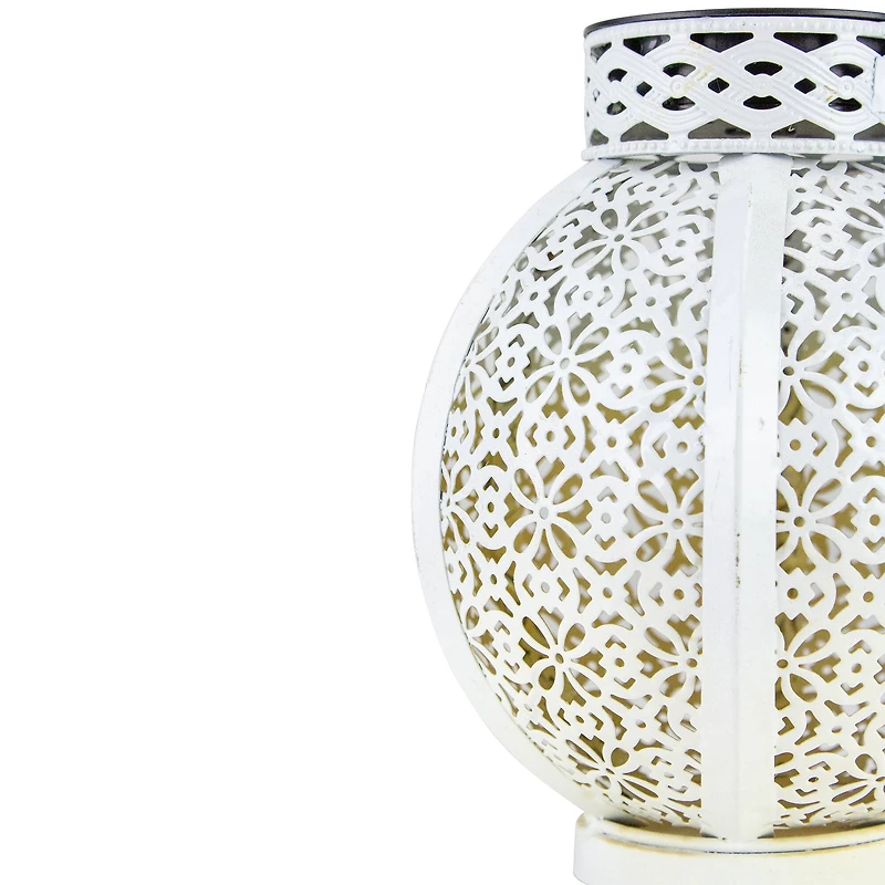 7" White Integrated Floral Pattern Outdoor Solar Lantern with Handle