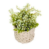 11" Lily-Of-The-Valley Flowers In White Basket